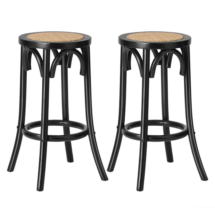 2X Bar Stools Kitchen Vintage Dining Chair Rattan Seat