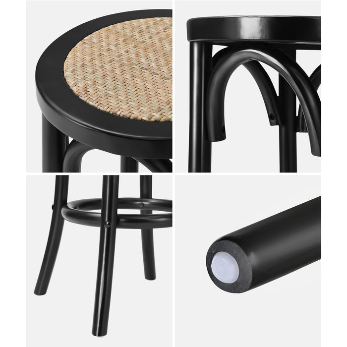 2X Bar Stools Kitchen Vintage Dining Chair Rattan Seat Black