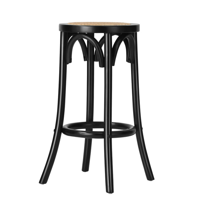 2X Bar Stools Kitchen Vintage Dining Chair Rattan Seat Black