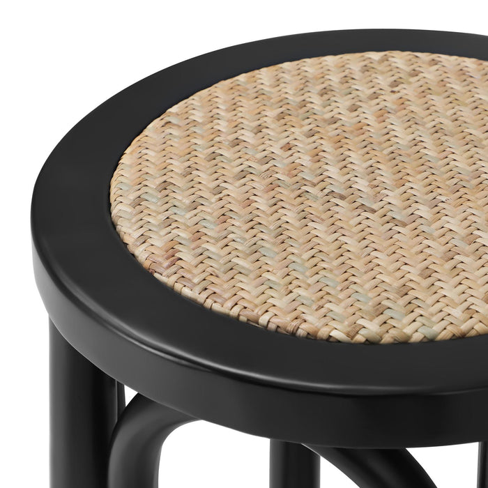 2X Bar Stools Kitchen Vintage Dining Chair Rattan Seat Black