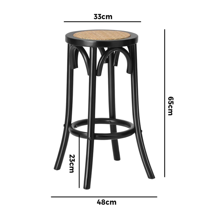 2X Bar Stools Kitchen Vintage Dining Chair Rattan Seat Black