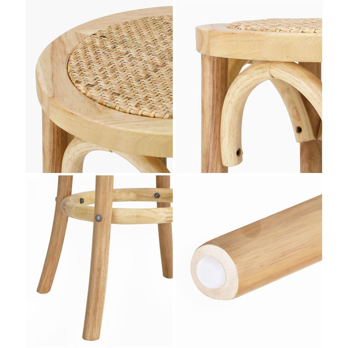 2X Bar Stools Kitchen Vintage Dining Chair Rattan Seat Natural