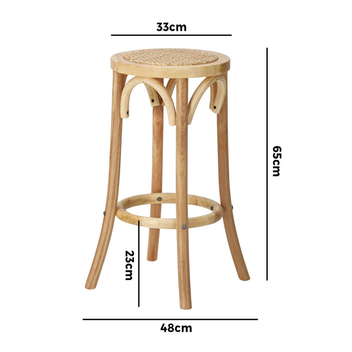 2X Bar Stools Kitchen Vintage Dining Chair Rattan Seat Natural