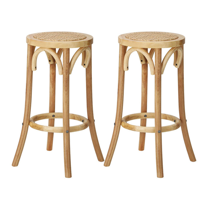 2X Bar Stools Kitchen Vintage Dining Chair Rattan Seat Natural