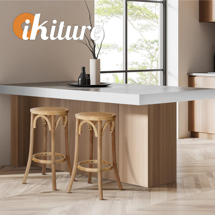 4X Bar Stools Kitchen Vintage Dining Chair Rattan Seat Natural
