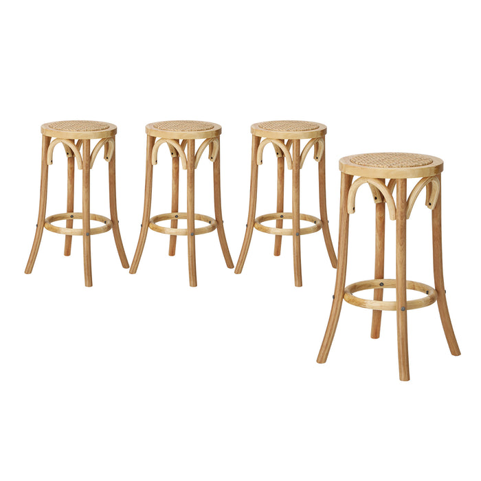 4X Bar Stools Kitchen Vintage Dining Chair Rattan Seat Natural