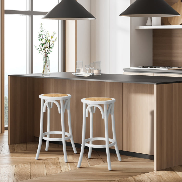 2X Bar Stools Kitchen Vintage Dining Chair Rattan Seat