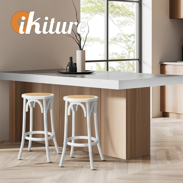 2X Bar Stools Kitchen Vintage Dining Chair Rattan Seat