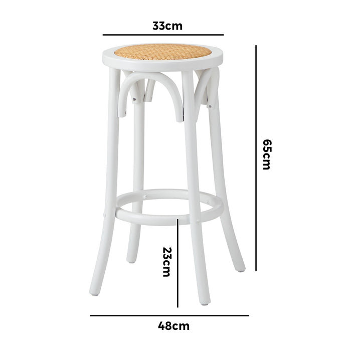 2X Bar Stools Kitchen Vintage Dining Chair Rattan Seat White