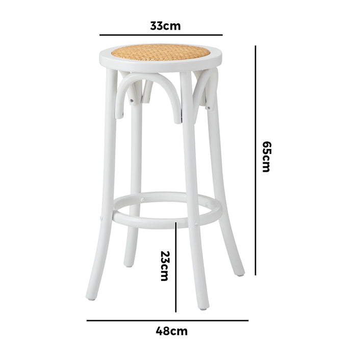 Set Of 4 Bar Stools Kitchen Vintage Dining Chair Rattan Seat White