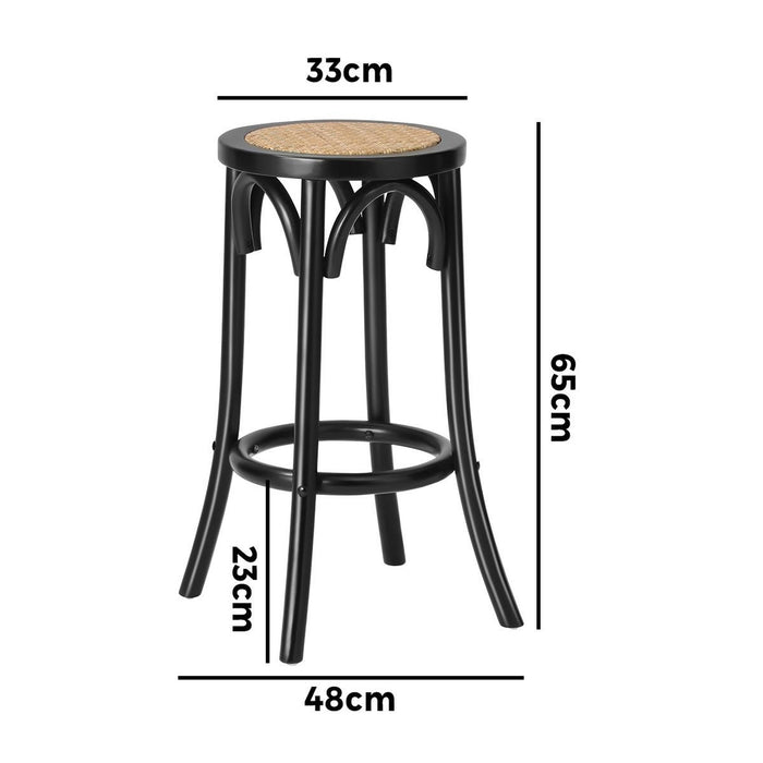 2X Bar Stools Kitchen Vintage Dining Chair Rattan Seat