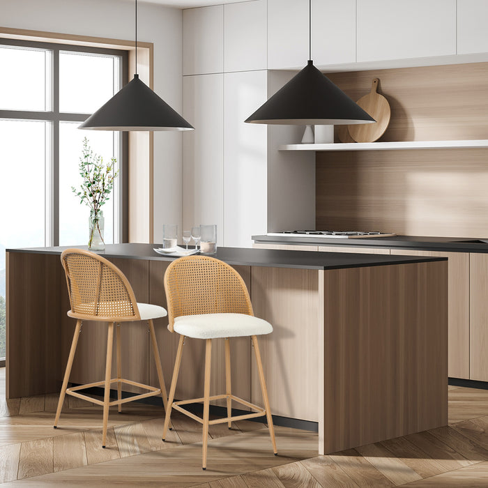 2X Bar Stools Kitchen Counter Stool Rattan Dining Chair Boucle White