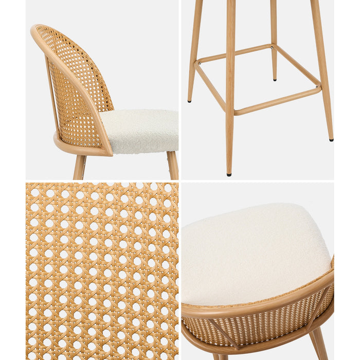 2X Bar Stools Kitchen Counter Stool Rattan Dining Chair Boucle White