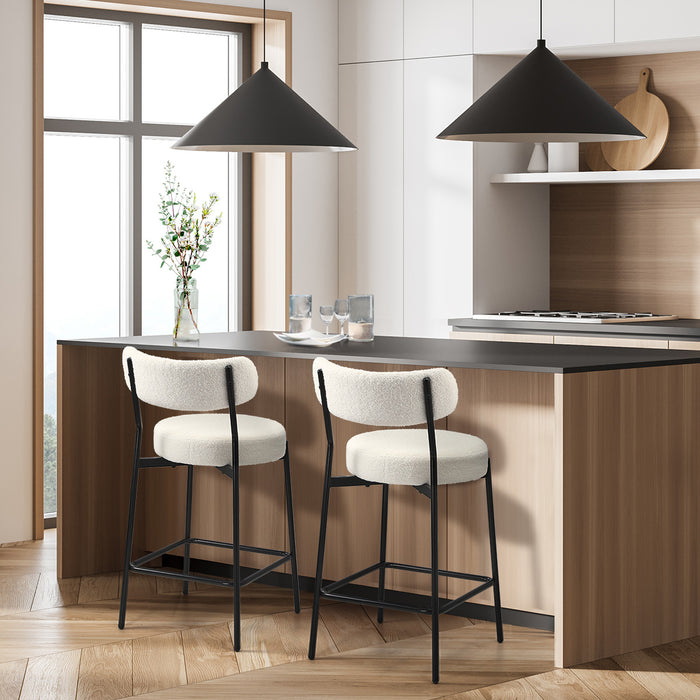 2X Bar Stools Kitchen Dining Chairs Counter Stool Boucle White