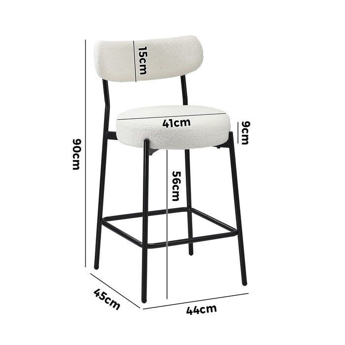 2X Bar Stools Kitchen Dining Chairs Counter Stool Boucle White