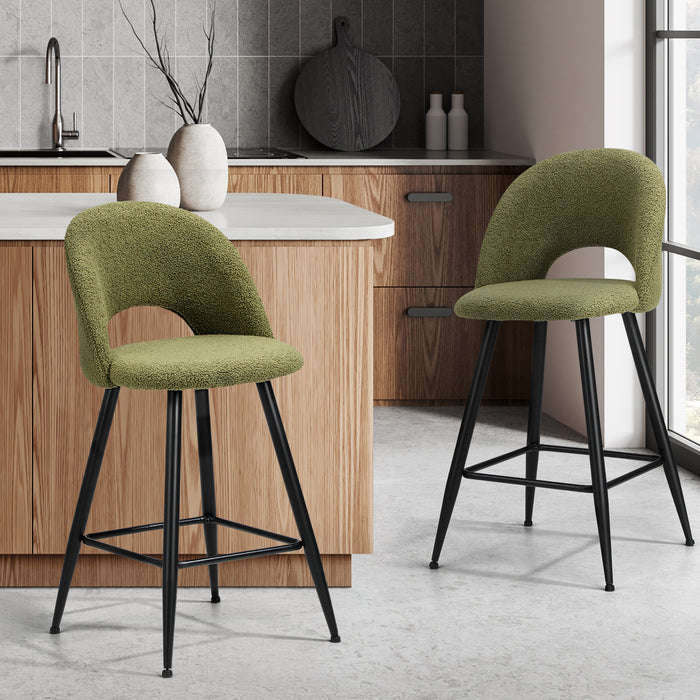 2X Bar Stools Kitchen Counter Stool Dining Chairs Boucle Green Horn