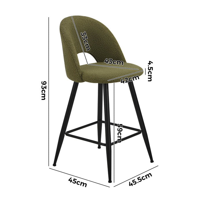 2X Bar Stools Kitchen Counter Stool Dining Chairs Boucle Green Horn