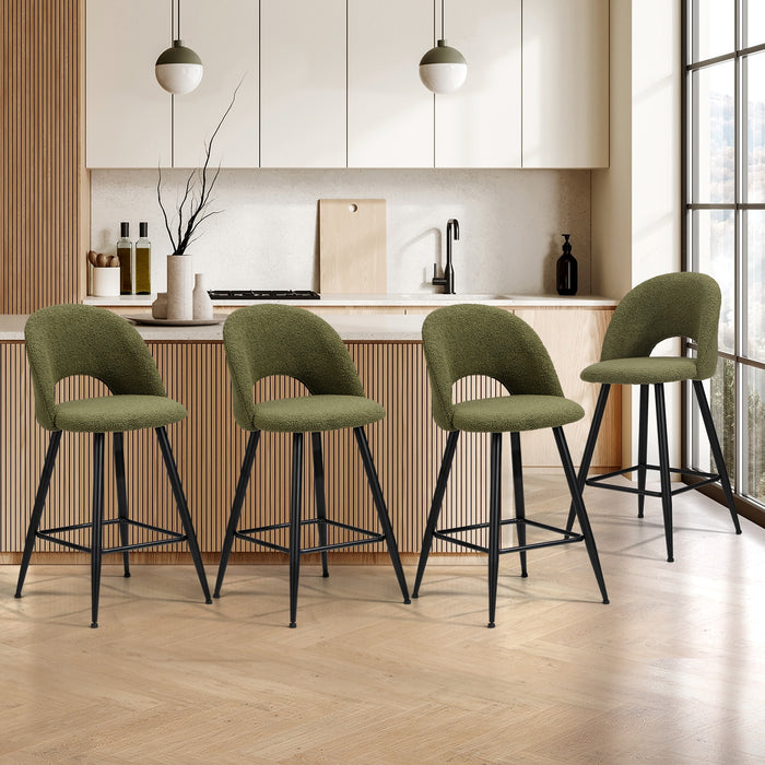 4X Bar Stools Kitchen Counter Stool Dining Chairs Boucle Green Horn
