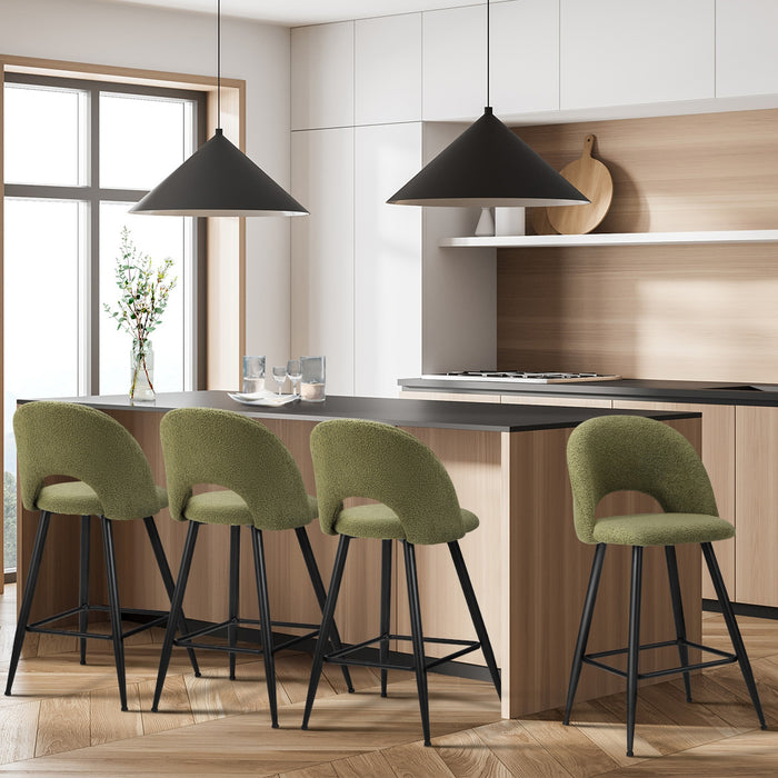 4X Bar Stools Kitchen Counter Stool Dining Chairs Boucle Green Horn