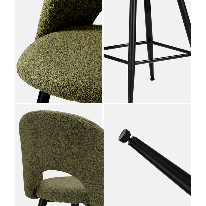4X Bar Stools Kitchen Counter Stool Dining Chairs Boucle Green Horn