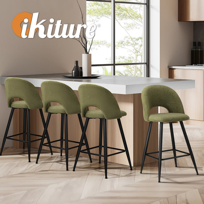 4X Bar Stools Kitchen Counter Stool Dining Chairs Boucle Green Horn