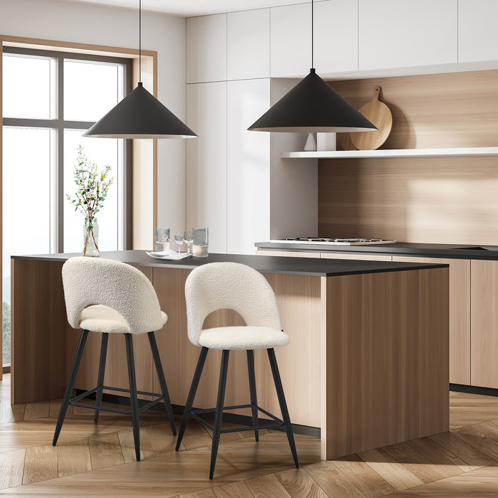 2X Bar Stools Kitchen Counter Stool Dining Chairs Boucle White Horn