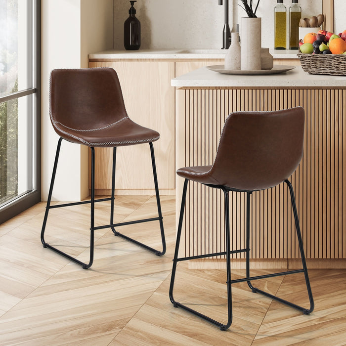 2X Bar Stools Kitchen Dining Chairs Leather Padded Stool Brown
