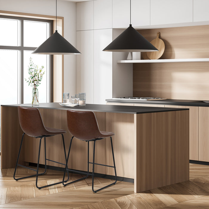 2X Bar Stools Kitchen Dining Chairs Leather Padded Stool Brown