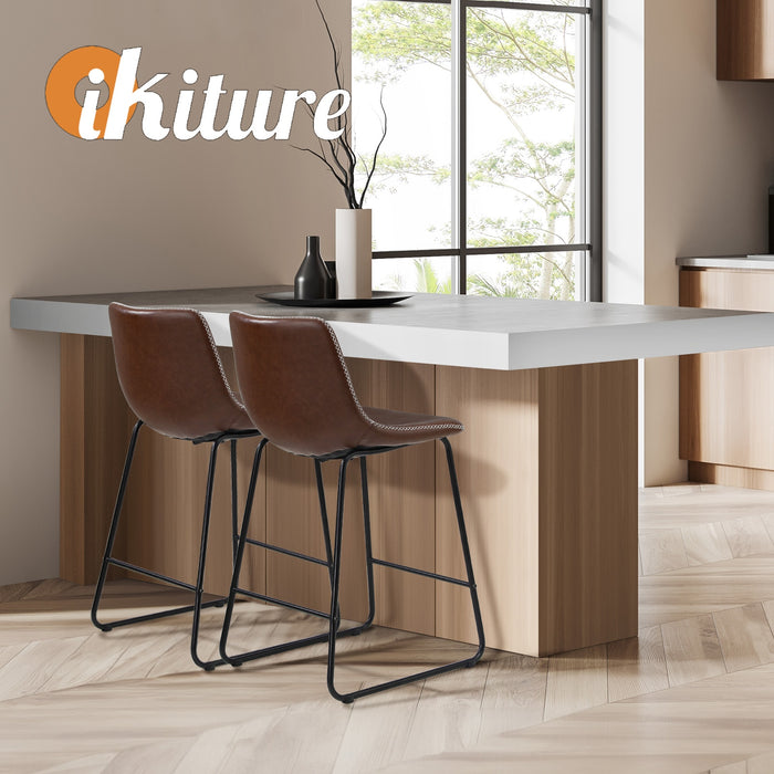 2X Bar Stools Kitchen Dining Chairs Leather Padded Stool Brown