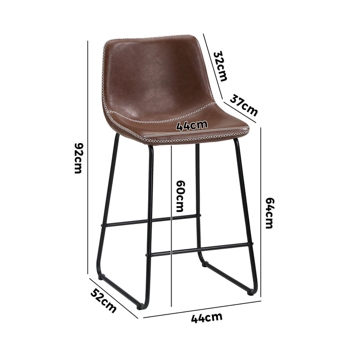 2X Bar Stools Kitchen Dining Chairs Leather Padded Stool Brown