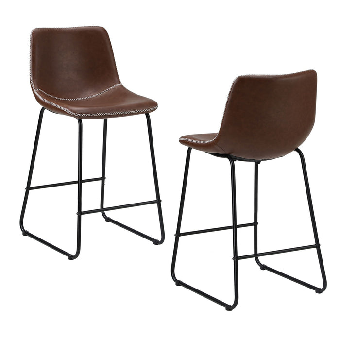 2X Bar Stools Kitchen Dining Chairs Leather Padded Stool Brown