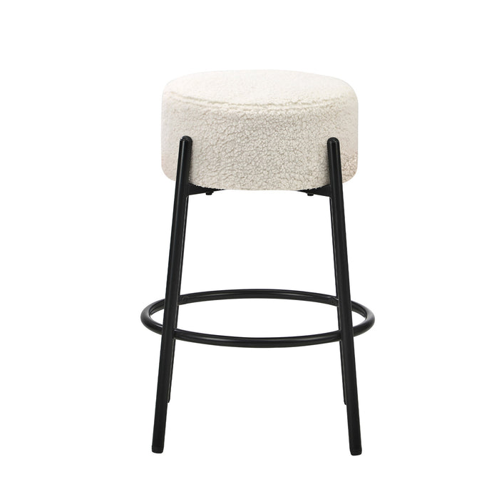 2X Bar Stools Kitchen Dining Chair Round Stool Boucle Fabric White