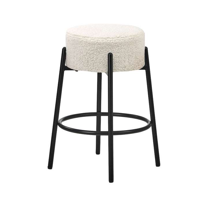 2X Bar Stools Kitchen Dining Chair Round Stool Boucle Fabric White