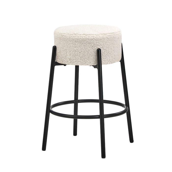 2X Bar Stools Kitchen Dining Chair Round Stool Boucle Fabric White