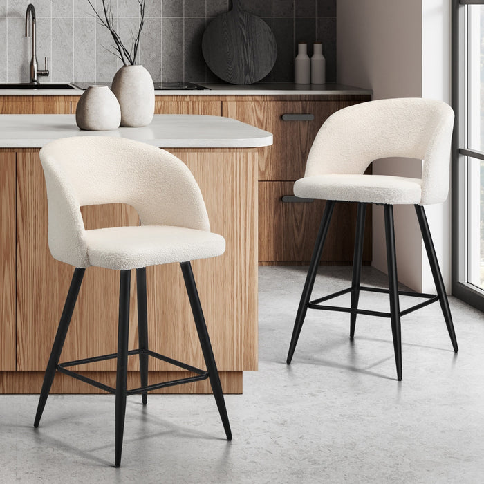 2X Bar Stools Kitchen Dining Chair Padded Chair Boucle Sura