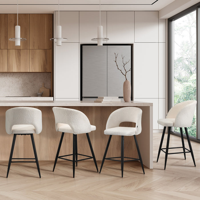 2X Bar Stools Kitchen Dining Chair Padded Chair Boucle White Sura