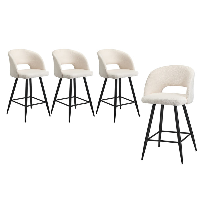 2X Bar Stools Kitchen Dining Chair Padded Chair Boucle White Sura