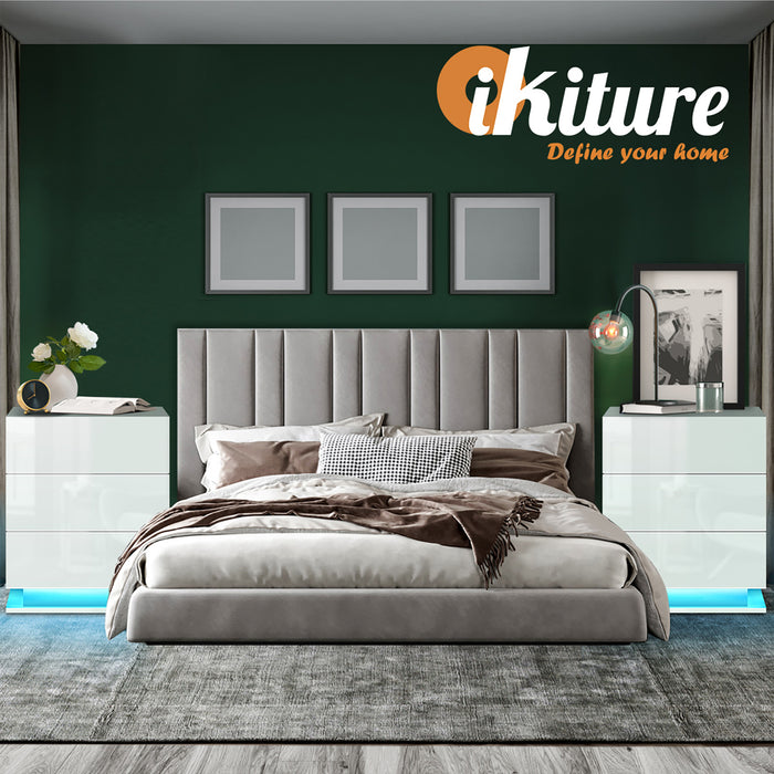 Bedside Table Rgb Led Nightstand Cabinet 3 Drawers Side Table Furniture