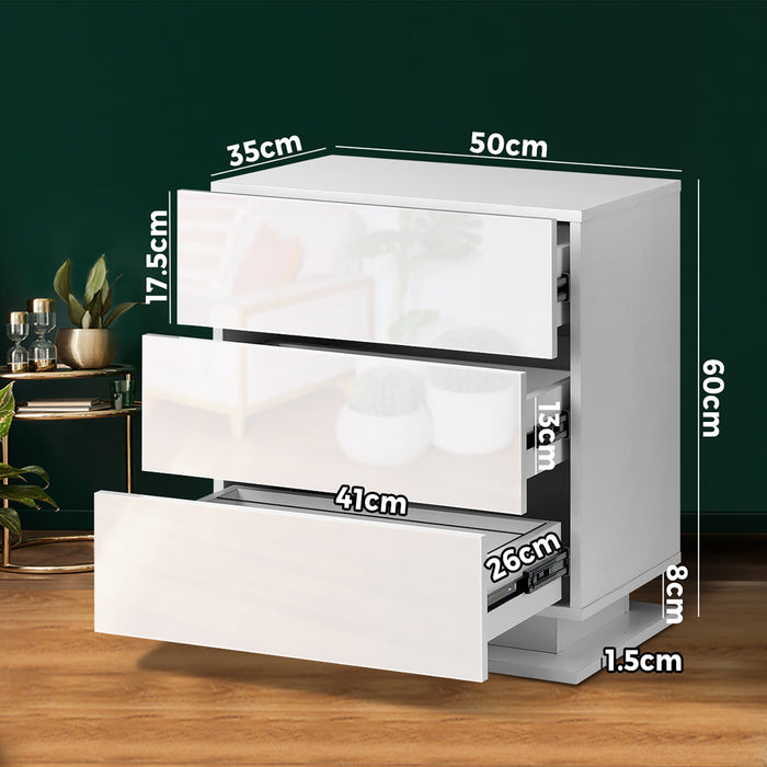 Bedside Table Rgb Led Nightstand Cabinet 3 Drawers Side Table Furniture