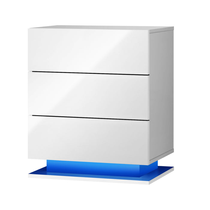 Bedside Table Rgb Led Nightstand Cabinet 3 Drawers Side Table Furniture
