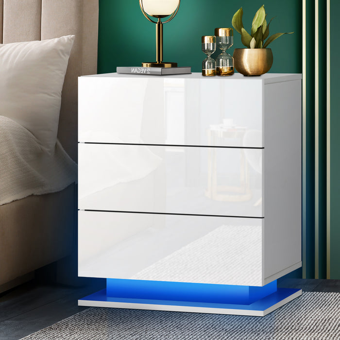 Bedside Table Rgb Led Nightstand Cabinet 3 Drawers Side Table Furniture