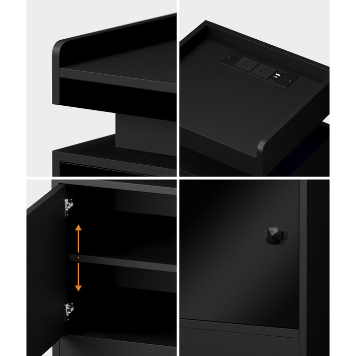Bedside Table Led Nightstand Usb Charging Station Side Table Black