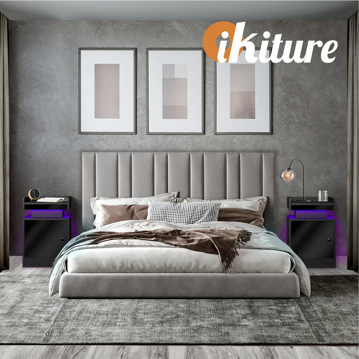 Bedside Table Led Nightstand Usb Charging Station Side Table Black