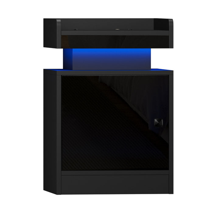 Bedside Table Led Nightstand Usb Charging Station Side Table Black