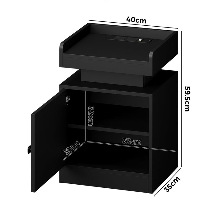 Bedside Table Led Nightstand Usb Charging Station Side Table Black