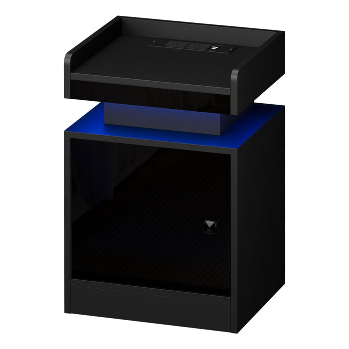 Bedside Table Led Nightstand Usb Charging Station Side Table Black