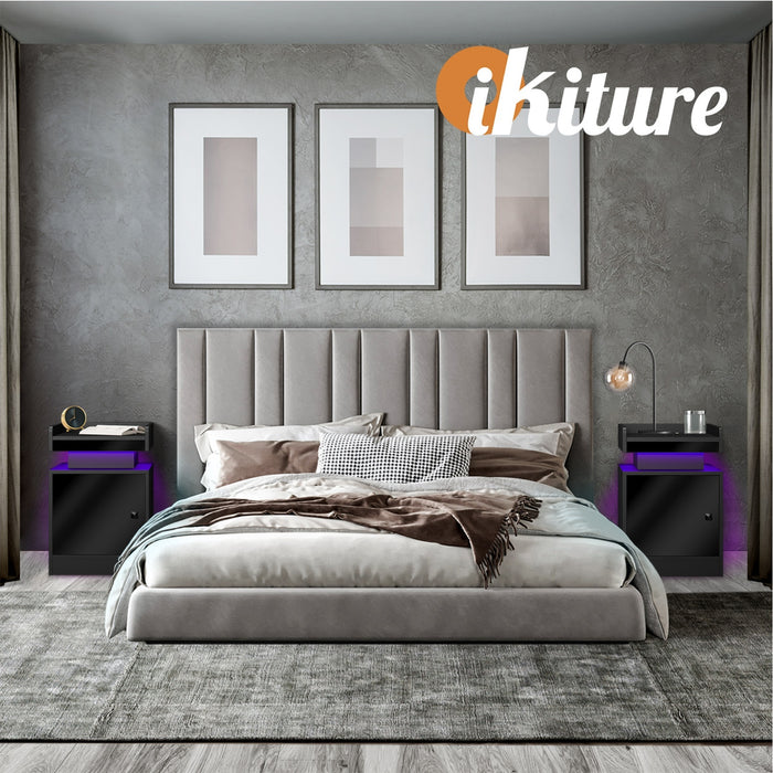 2X Bedside Table Led Nightstand Usb Charging Station Side Table Black