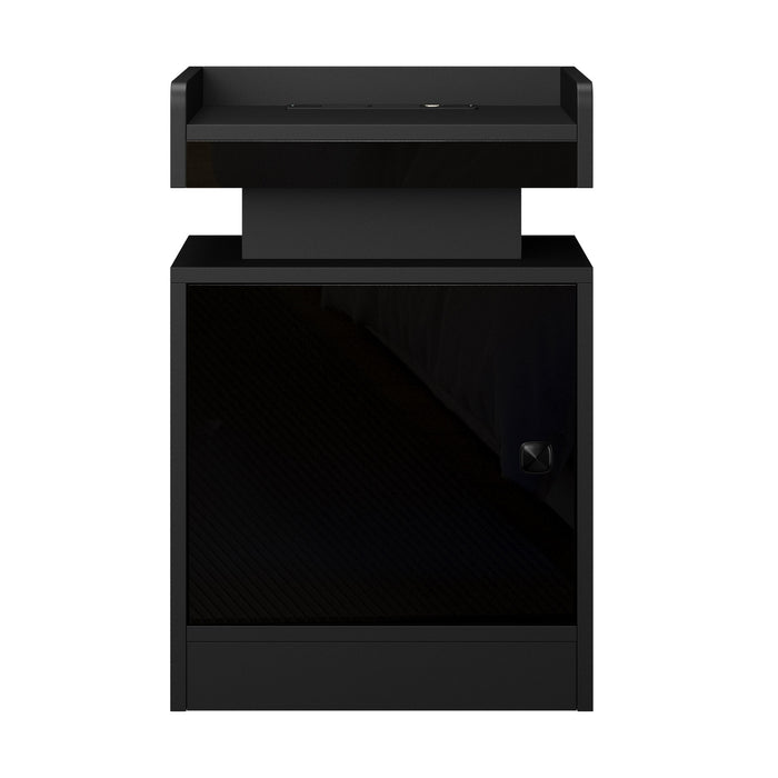 2X Bedside Table Led Nightstand Usb Charging Station Side Table Black