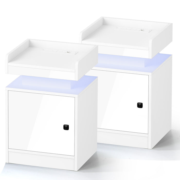 2X Bedside Table Led Nightstand Usb Charging Station Side Table White