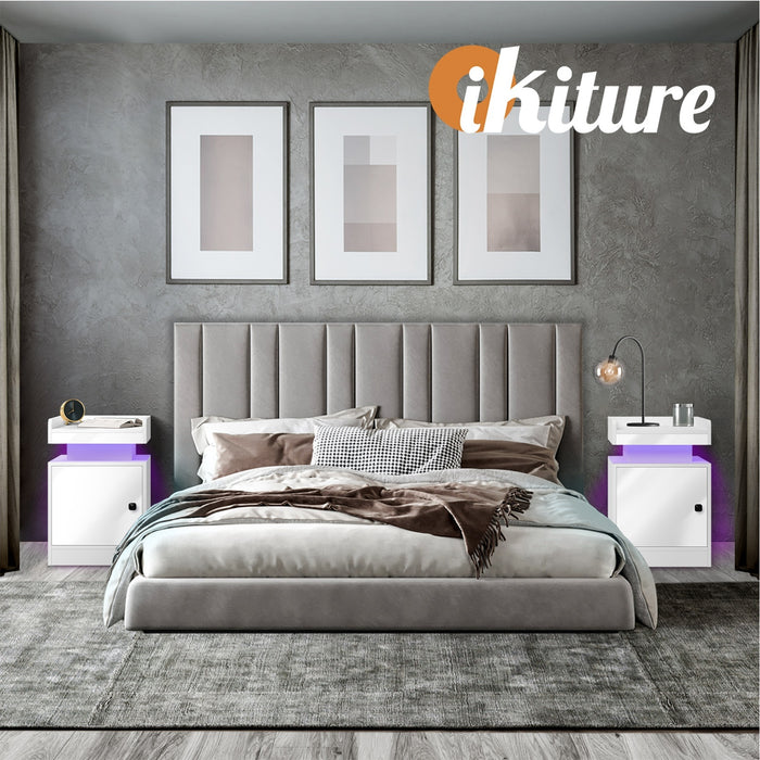 2X Bedside Table Led Nightstand Usb Charging Station Side Table White